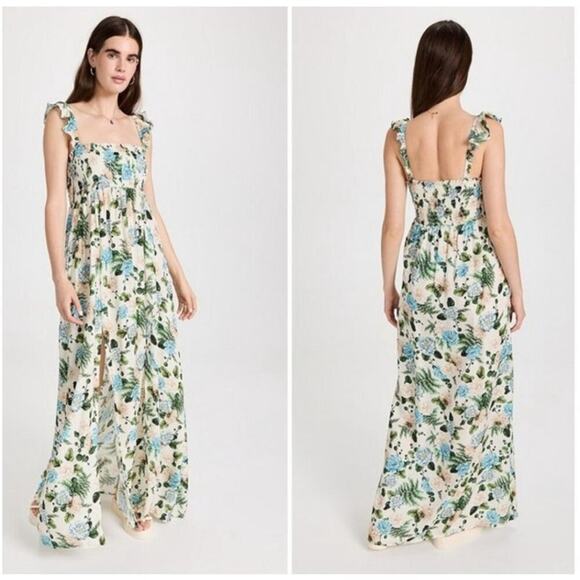 Agua Bendita Dresses & Skirts - Agua Bendita Leandra Aine Dress Size S Ivory Floral Maxi Front Slit Sundress